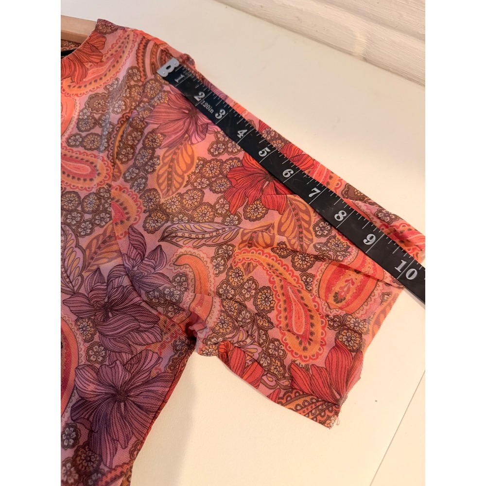 Johnny Was Jade Pink Orange Paisley Floral Mesh Mini Dress Womens XL Bohemian - Picture 8 of 9